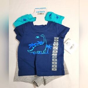 Carter's 3 Piece Blue and Teal Dinosaur Matching Set Size Infant 0-3 Month
